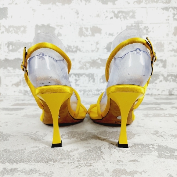 New Proenza Schouler Women Yellow Strappy Square Toe Satin Sandal H715 - Picture 6 of 13